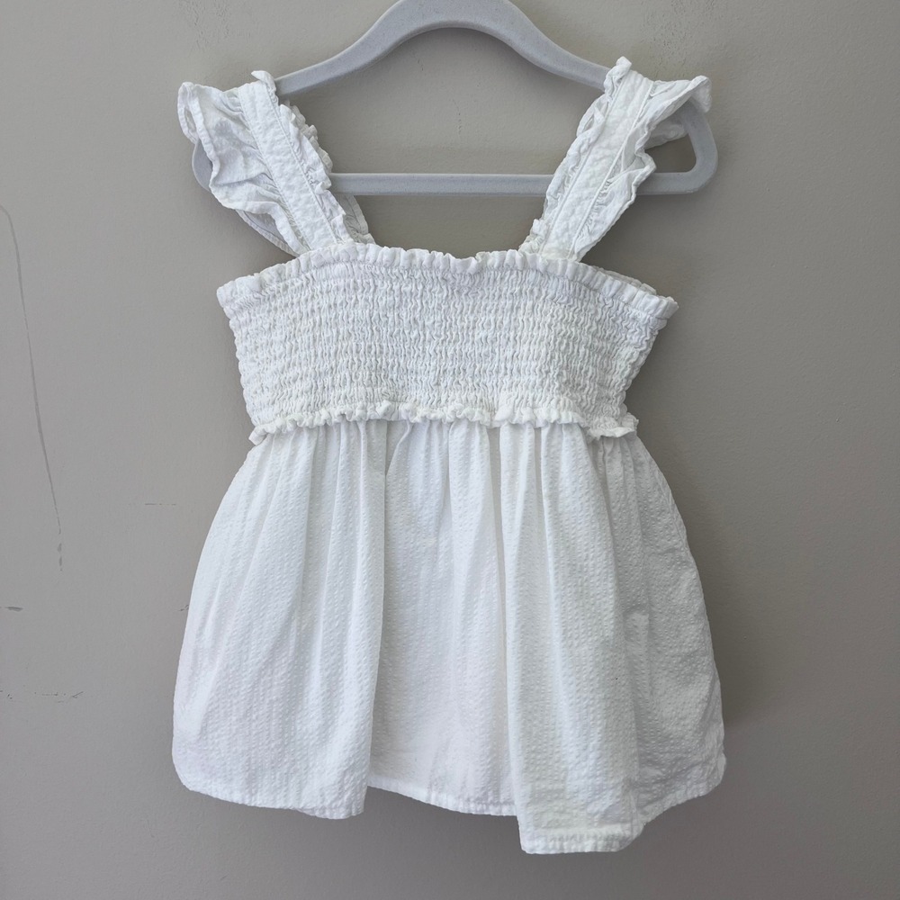 Janie and Jack White Smocked Ruffle-Strap Casual Dress